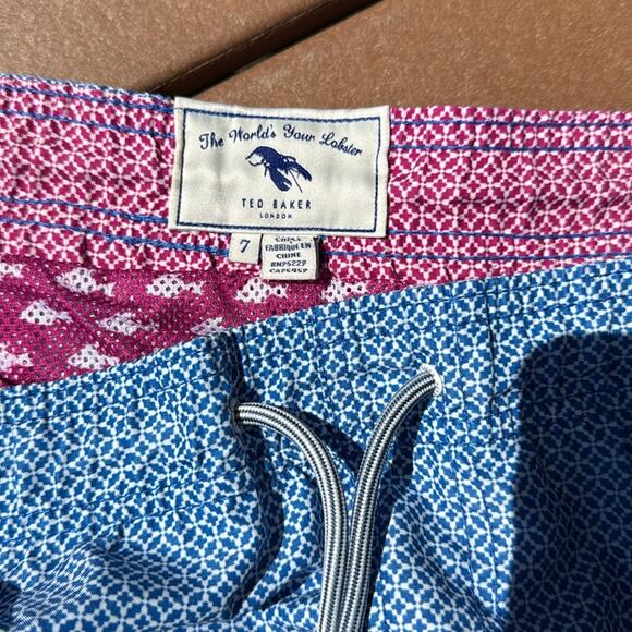 Ted Baker Geometric Print Lobster Blue Patterned Men's Swim Shorts 3XL - Picture 4 of 7